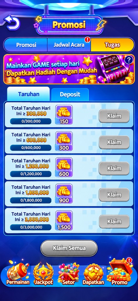 Menu promosi dan tugas Dana Game